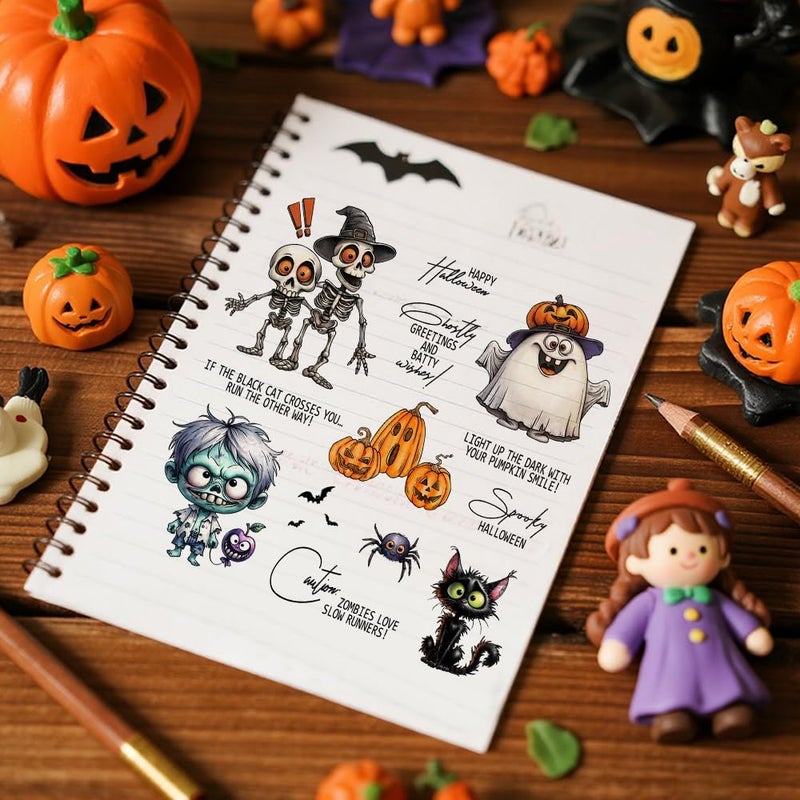 Yi Xuan Halloween Clear Silicone stampReusable Stamp with Pumpkins, Skulls, Bats, Santa Claus, and Holiday Designs. Used for Making Cards, scrapbooks, and DIY templates (Halloween Skeleton) - Image 4